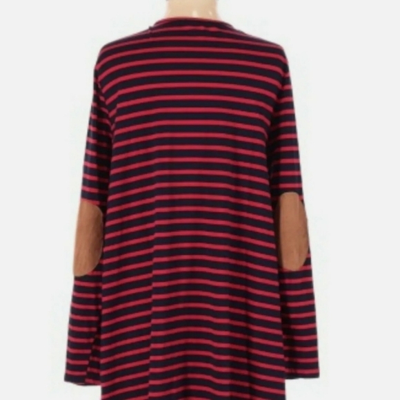 Umgee Knit Dress Small Red Blue Stripes Elbow Pads Business Casual - Picture 5 of 5